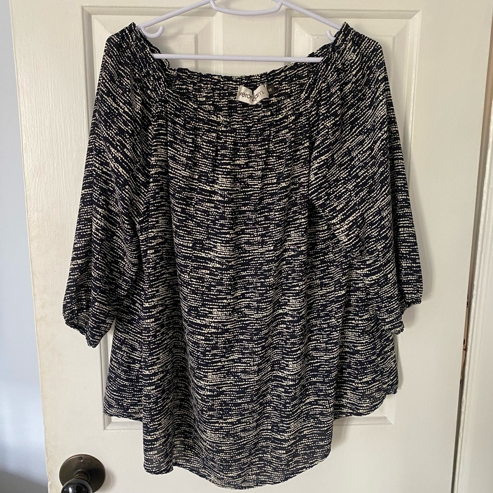 VERONIA M billowy off the shoulder navy top